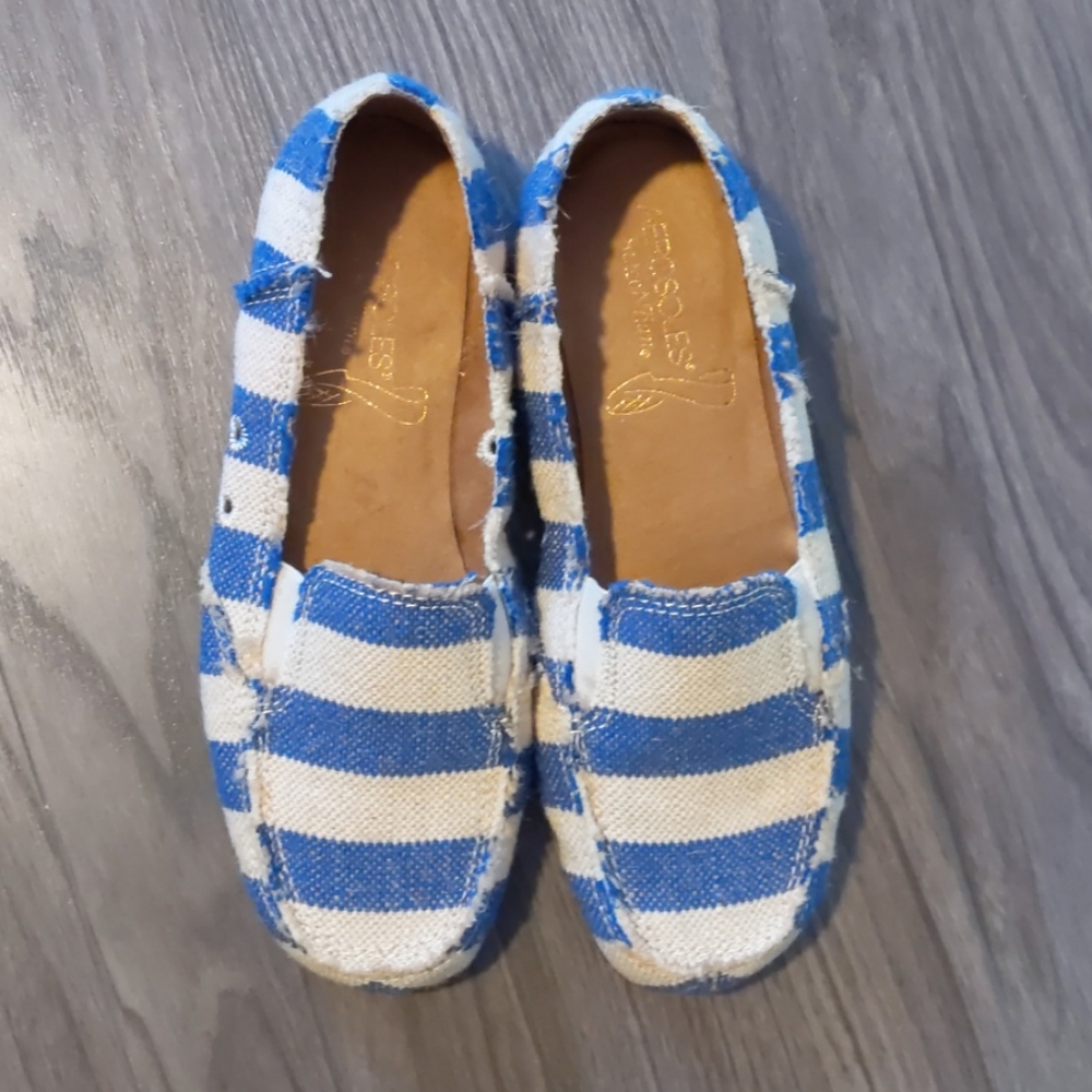 Blue and white slip on shoes